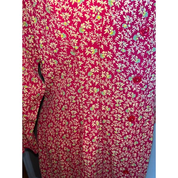 April Cornell Dress Midi Red Shirtdress Ditzy Peter Pan Button Pockets Womens S - Picture 4 of 12